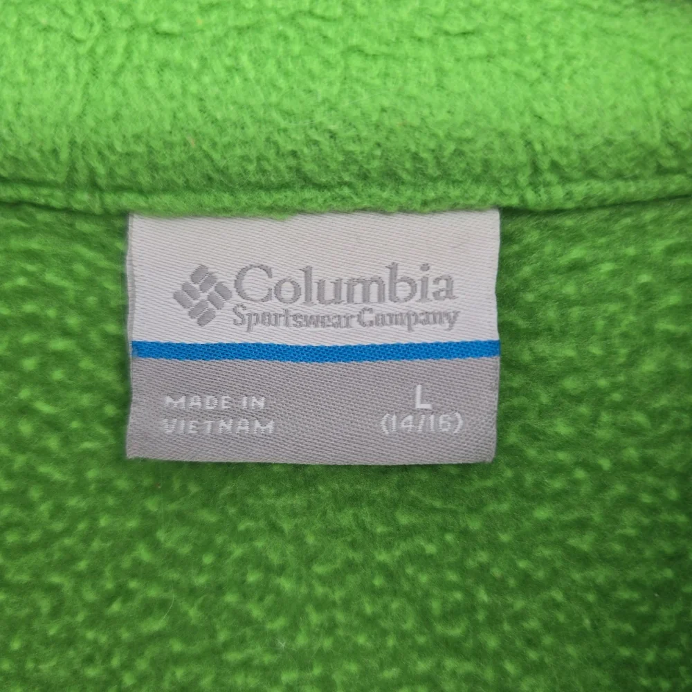 Columbia Green Fleece Jacket Girls Size Large Full Zip Front Zip Pockets